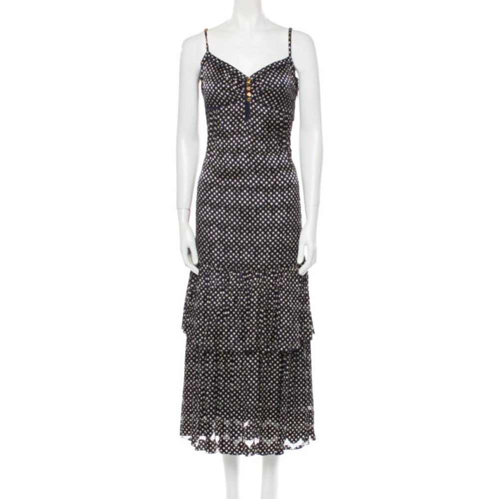 Tory Burch Silk Polka Dots Tea Length Dress with Shaw NWOT - Picture 3 of 15